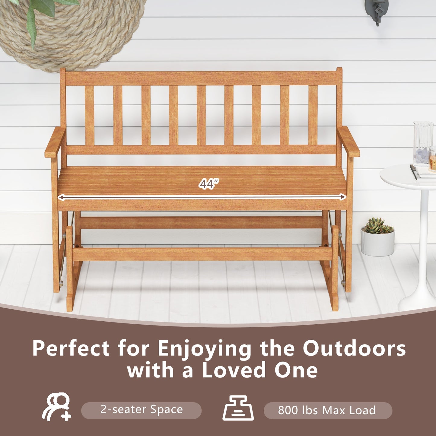 2-Person Outdoor Acacia Wood Glider Bench Patio Swing Rocking Loveseat, Natural Outdoor Benches at Gallery Canada