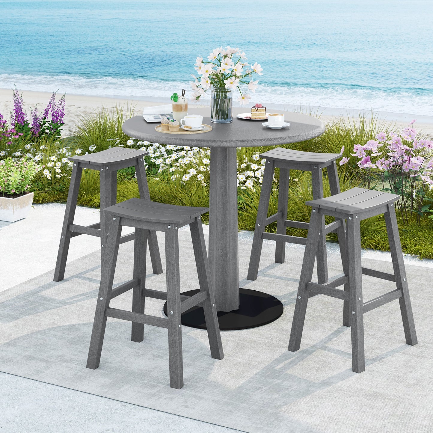 29 Inch HDPE Patio Bar Stool Set of 2 Armless Saddle Stools, Gray Bar Stools at Gallery Canada