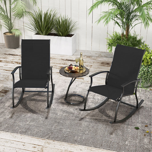 2 Outdoor Rocking Chairs, Breathable Backrest, Black Patio Rocking Chairs & Gliders Black at Gallery Canada