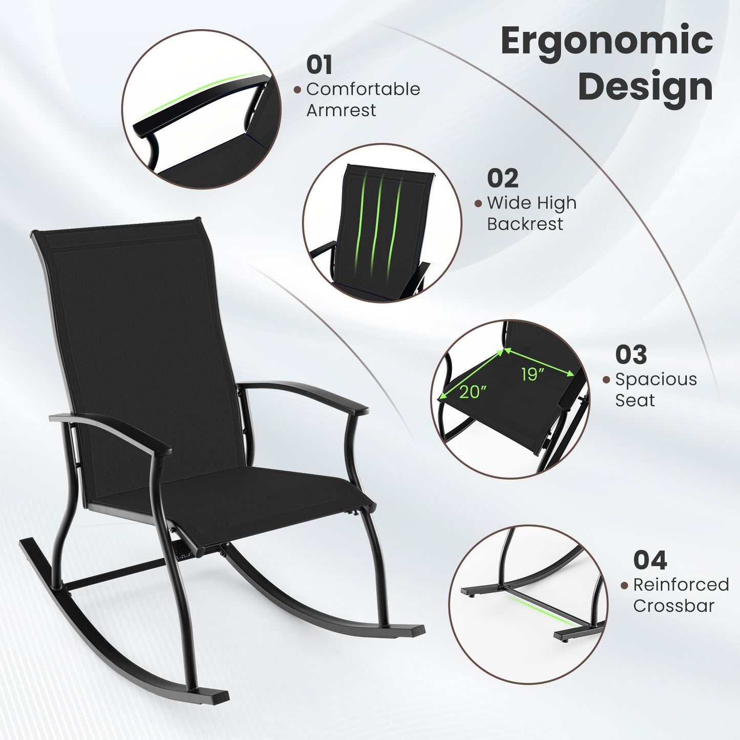 2 Outdoor Rocking Chairs, Breathable Backrest, Black Patio Rocking Chairs & Gliders at Gallery Canada