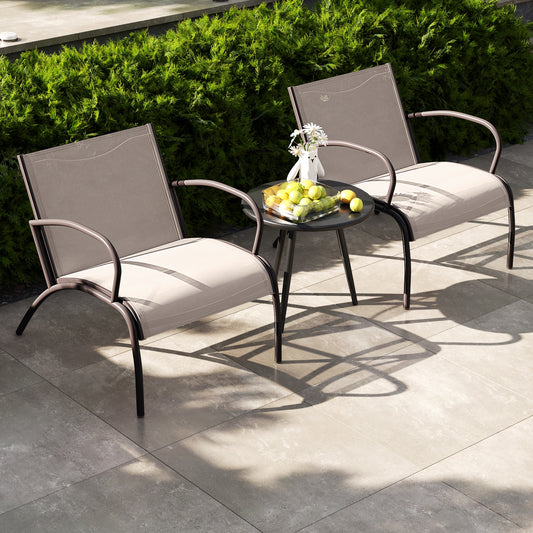3 Piece Patio Metal Aluminum Wide Armchair and Table Set-Rusic Brown Patio Conversation Sets Black, Light Brown at Gallery Canada