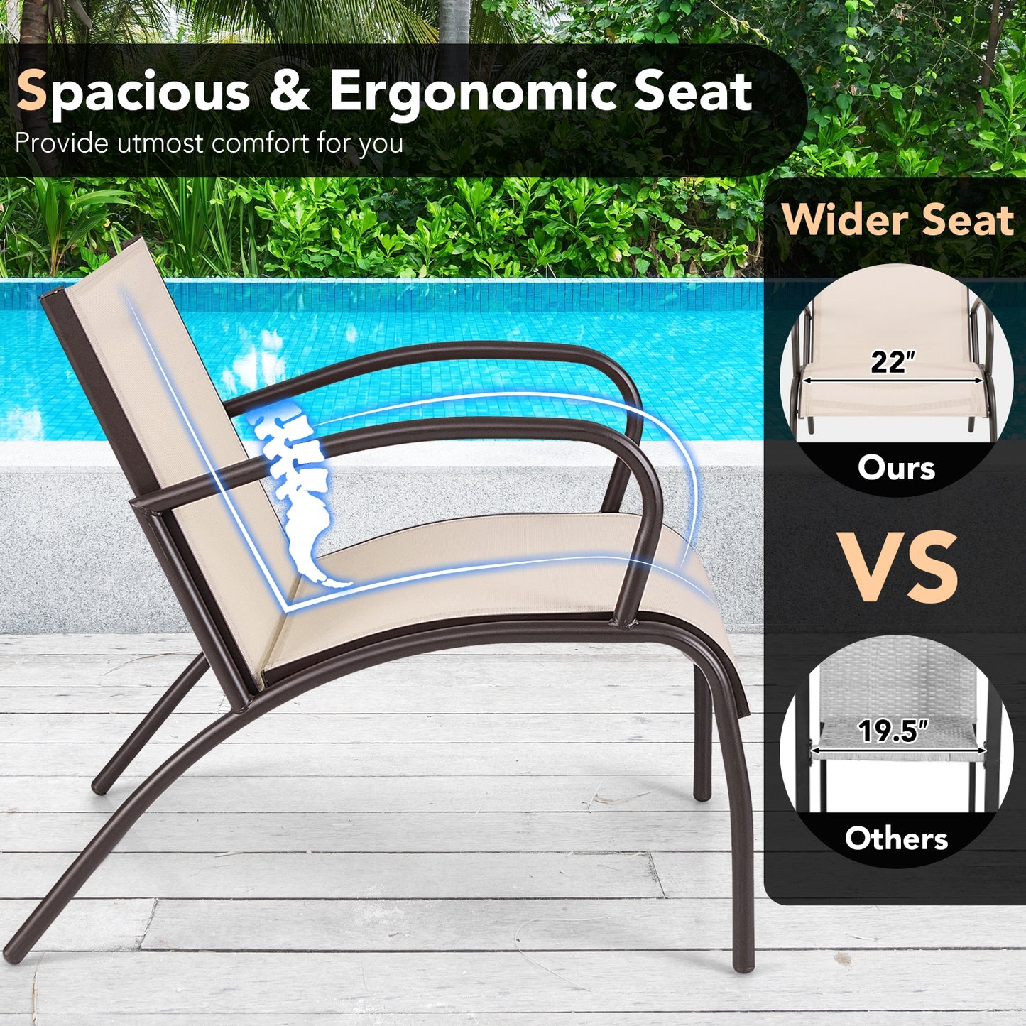 3 Piece Patio Set, Metal Aluminum, Wide Armchair And Table, Brown Patio Conversation Sets at Gallery Canada