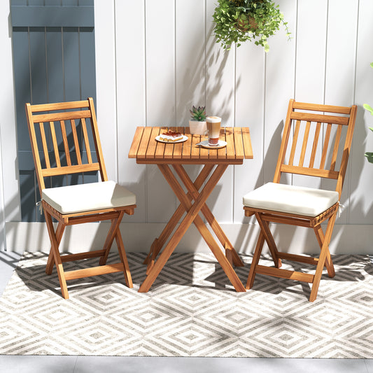 Outdoor Wood Bistro Set, With Soft Seat Cushions And Table, White Patio Conversation Sets White at Gallery Canada