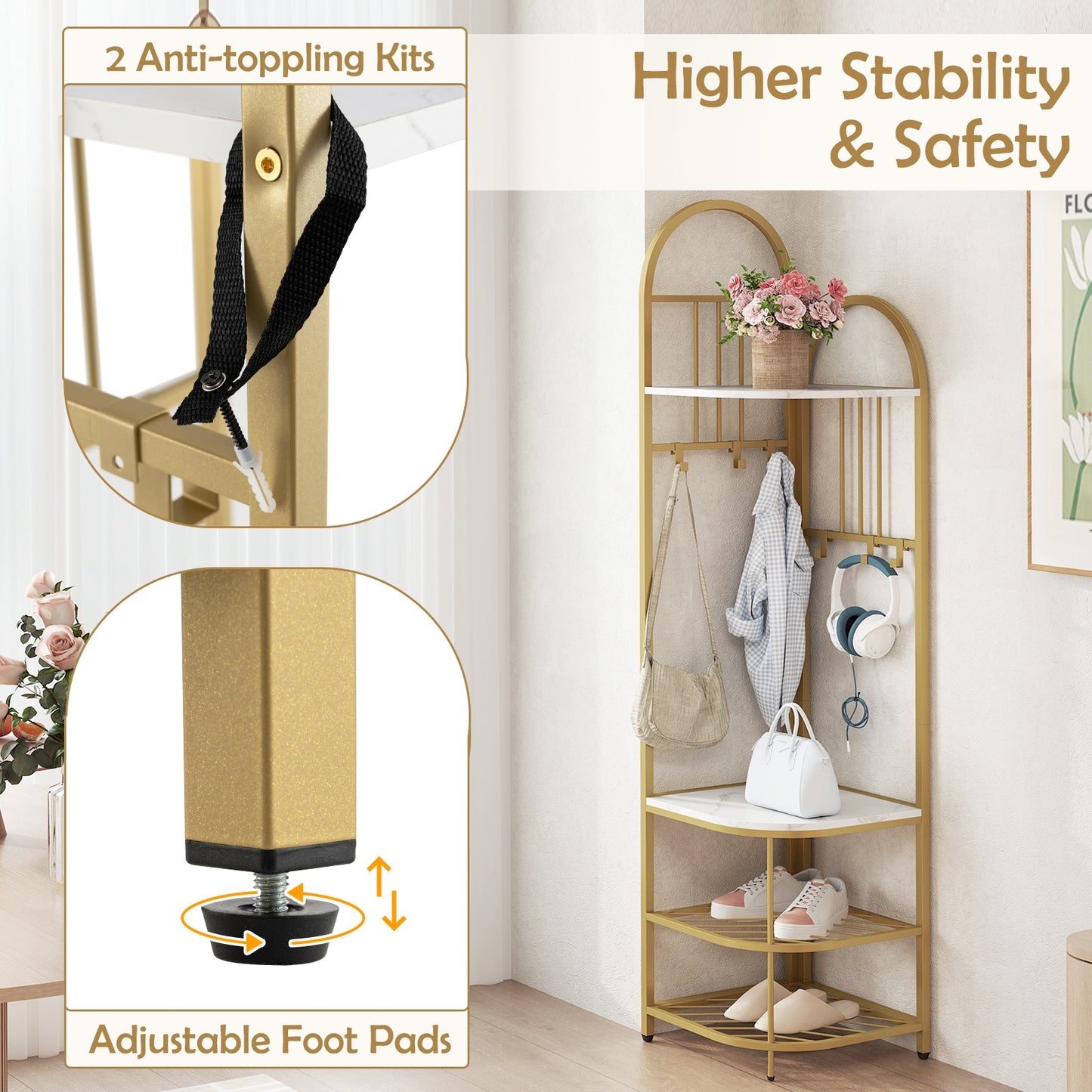 4-Tier Coat Rack Corner Hall Tree with Shoe Storage Bench, White Shoe Racks & Storage Benches at Gallery Canada