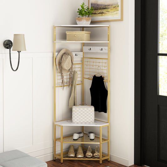 5-Tier Corner Hall Tree, Shoe Storage Bench, White Coat Racks & Hall Trees White at Gallery Canada