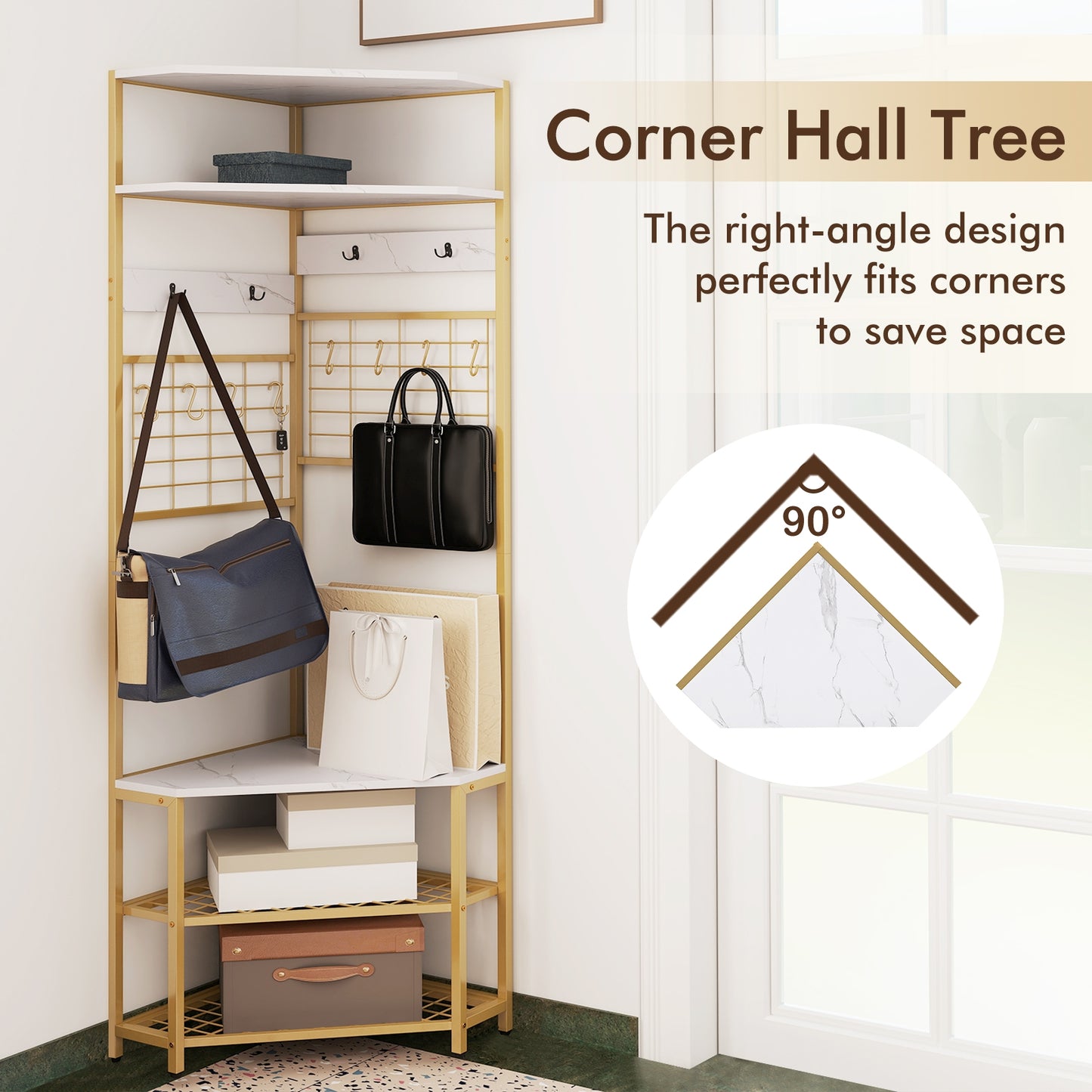 5-Tier Corner Hall Tree with Shoe Storage Bench, White Coat Racks & Hall Trees at Gallery Canada