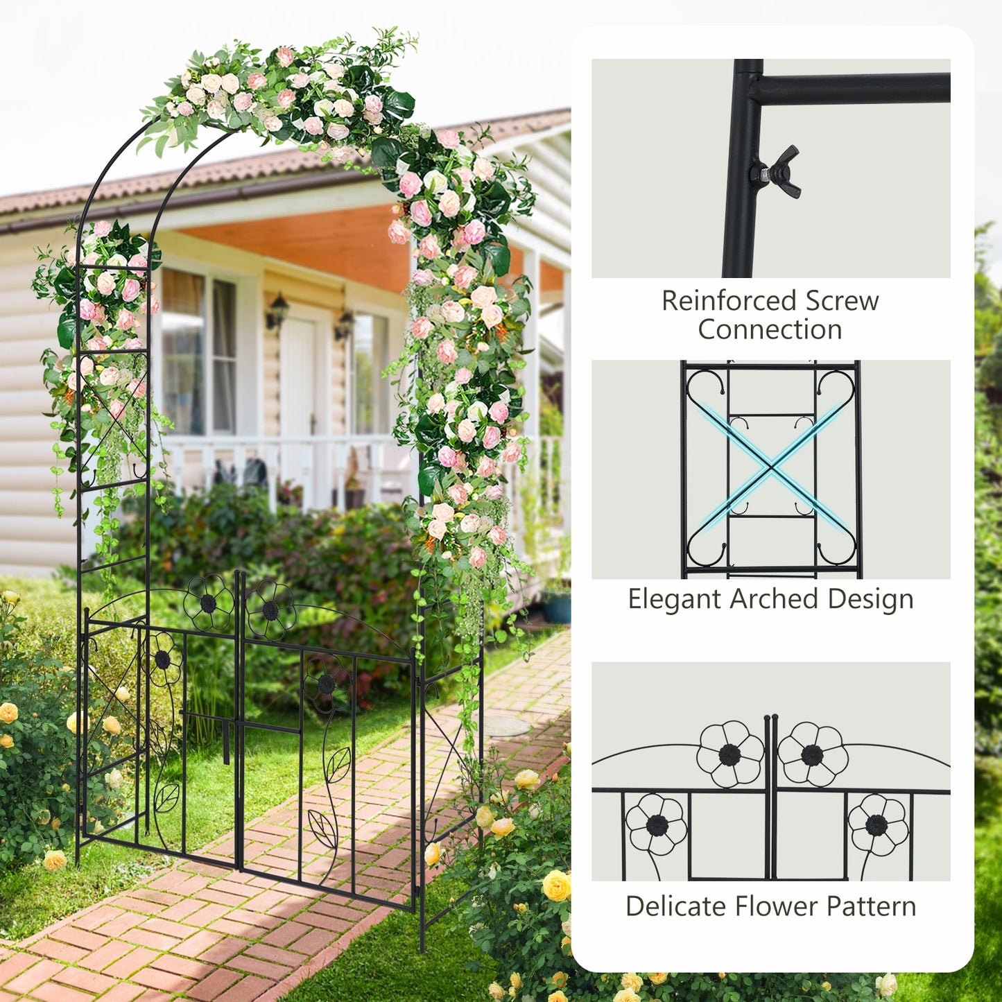 2 In 1 Garden Arbor With Door And Latch, Black Outdoor Decor at Gallery Canada