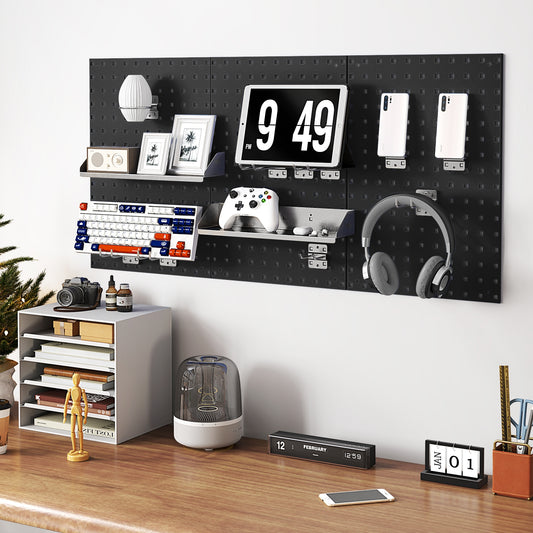 Kit de panneau perforé mural, 3 panneaux perforés, Atelier de garage, Noir