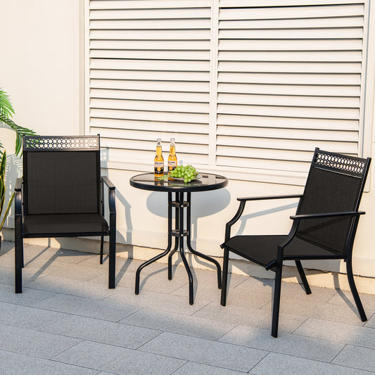 Patio Chairs Set Of 2, All Weather Breathable Fabric, Black Patio Dining Chairs Black at Gallery Canada