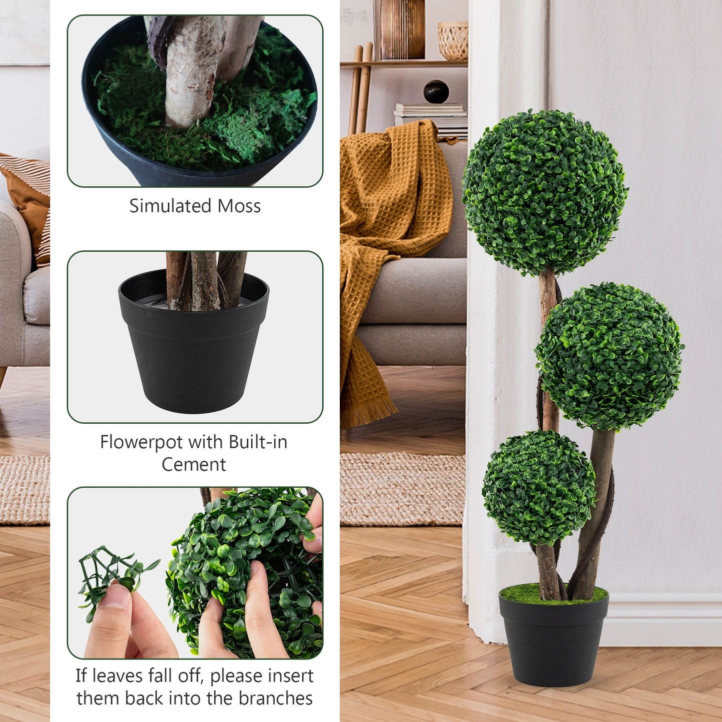 36 Inch Artificial Boxwood Topiary Tree In Pot, Green Faux Plants at Gallery Canada