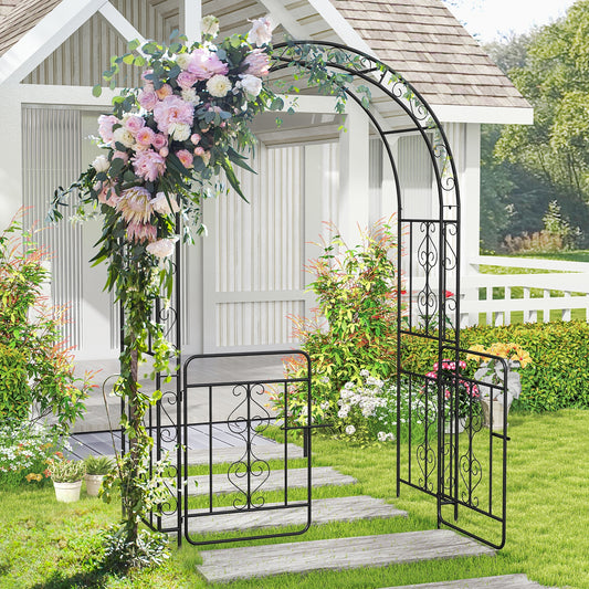 Garden Arbor With Gate, Multiple Side Crossbars, 4 Sharp Ground Stakes, Black Outdoor Decor Black at Gallery Canada