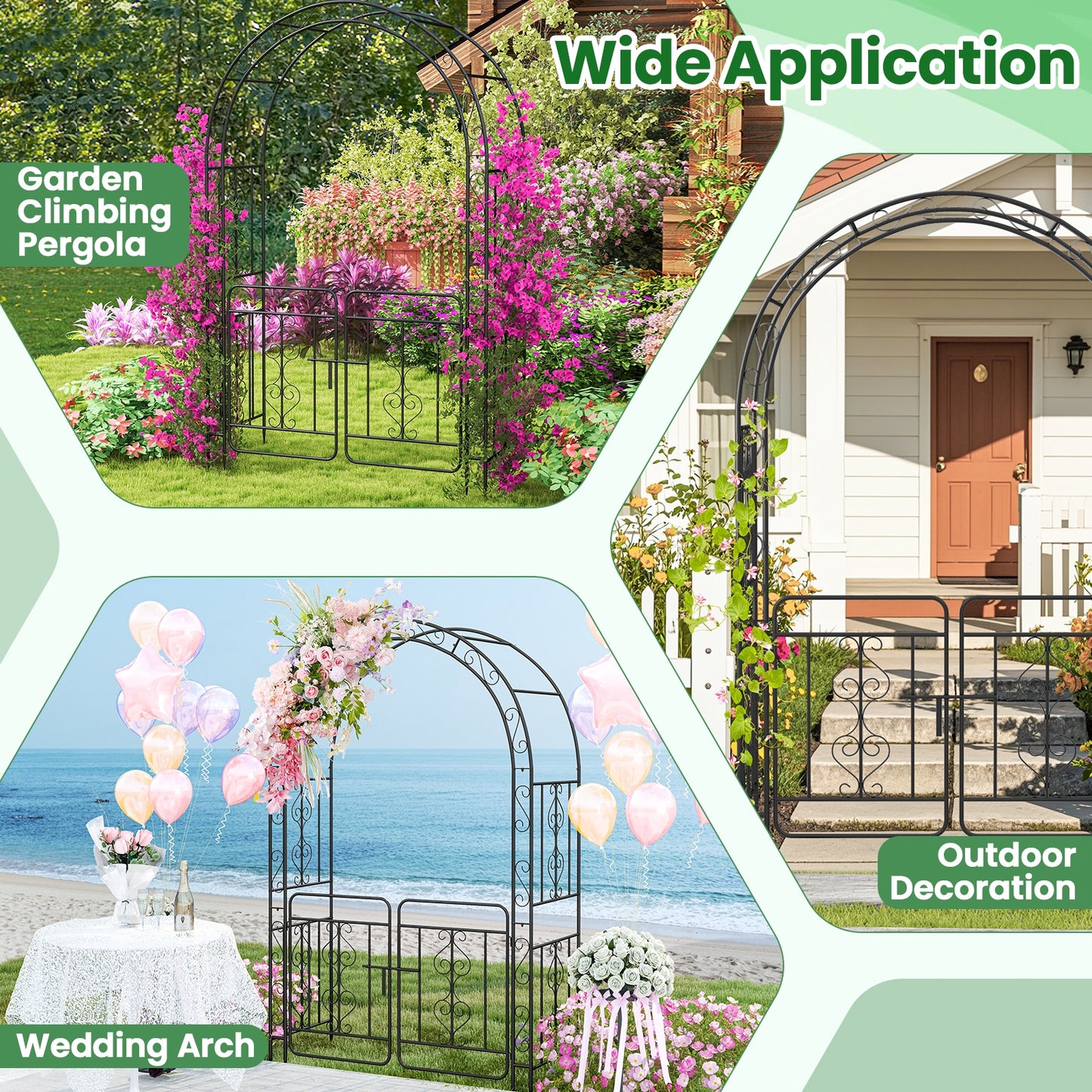 Garden Arbor With Gate, Multiple Side Crossbars, 4 Sharp Ground Stakes, Black Outdoor Decor at Gallery Canada