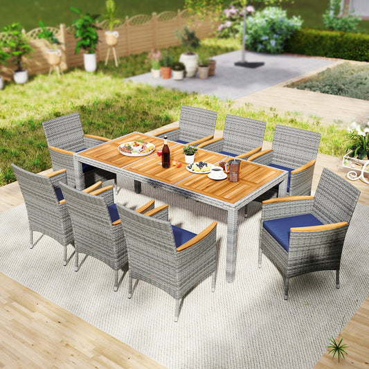 9 Piece Patio PE Wicker Dining Set, Navy Patio Dining Sets Navy at Gallery Canada