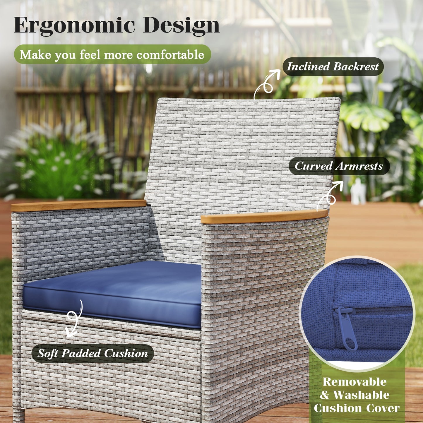 9 Piece Patio PE Wicker Dining Set, Navy Patio Dining Sets at Gallery Canada