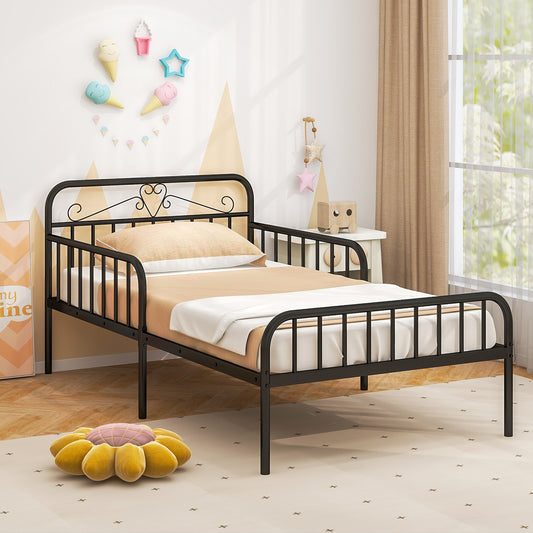 Twin Size Bed Frame with Headboard and Safety Side Guardrails, Black Simple Bed Frame Black at Gallery Canada