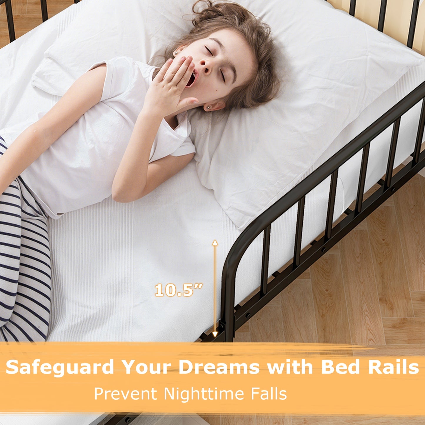 Twin Size Bed Frame with Headboard and Safety Side Guardrails, Black Simple Bed Frame at Gallery Canada