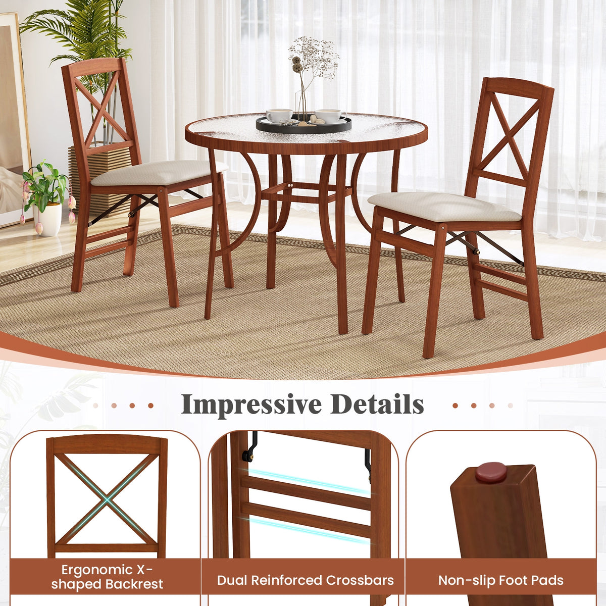 Folding Dining Chairs Set Of 2, Padded Seat, Rubber Wood Frame-A, Walnut Dining Chairs at Gallery Canada