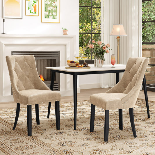 Tufted Wingback Upholstered Dining Chairs, Set of 2, Light Brown Dining Chairs Light Brown at Gallery Canada