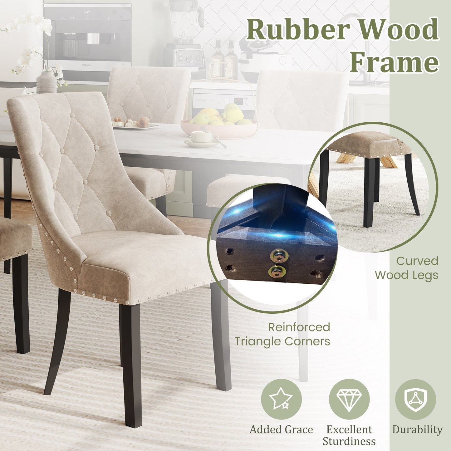 Tufted Wingback Upholstered Dining Chairs, Set of 2, Light Brown Dining Chairs at Gallery Canada