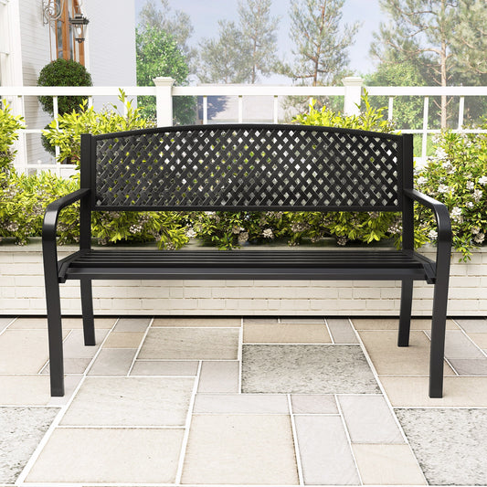 Metal Outdoor Bench, High Back, 2-3 Person, Black Outdoor Benches Black at Gallery Canada