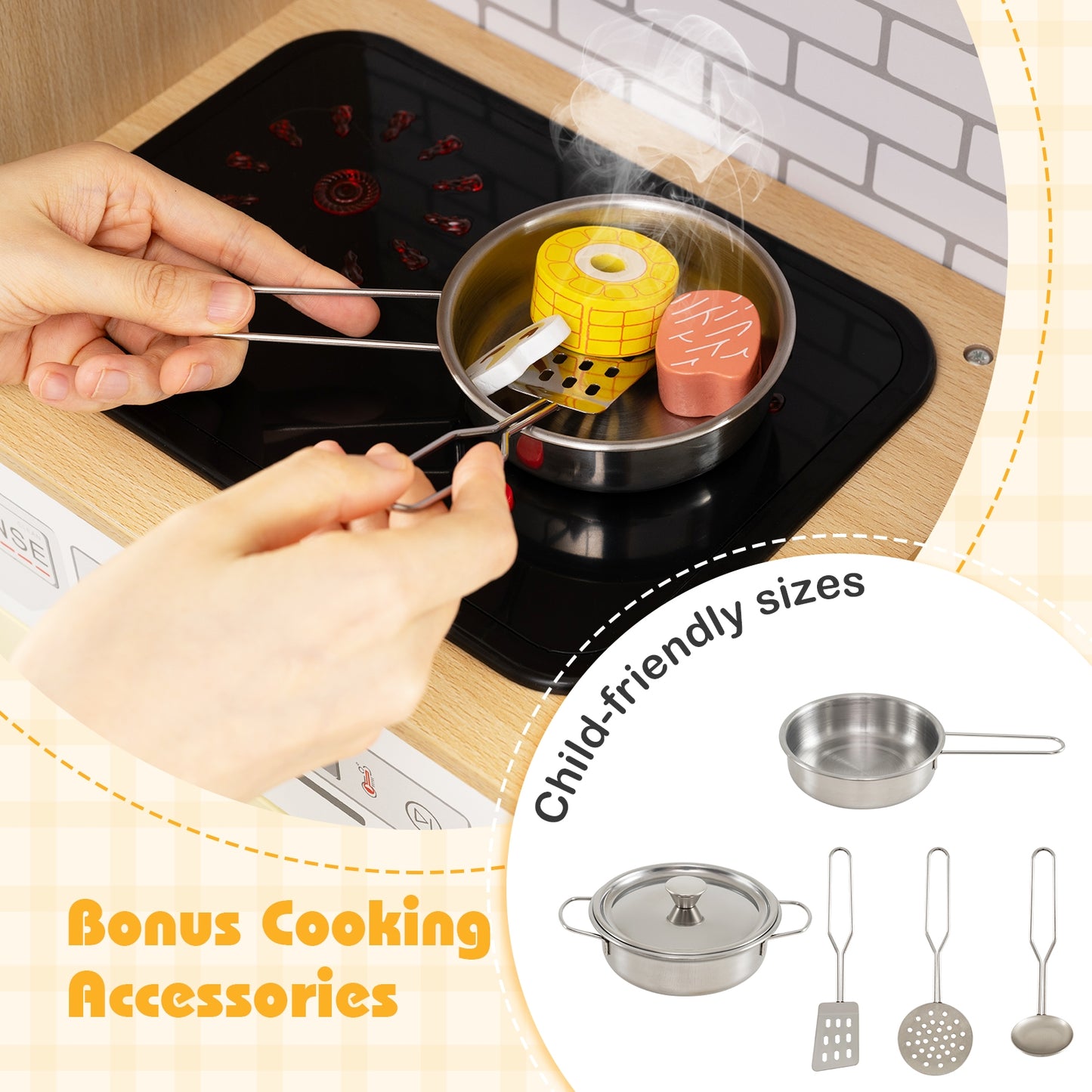 Kids Wooden Kitchen Playset with Realistic Lights and Sounds, Yellow Play Kitchen Sets at Gallery Canada