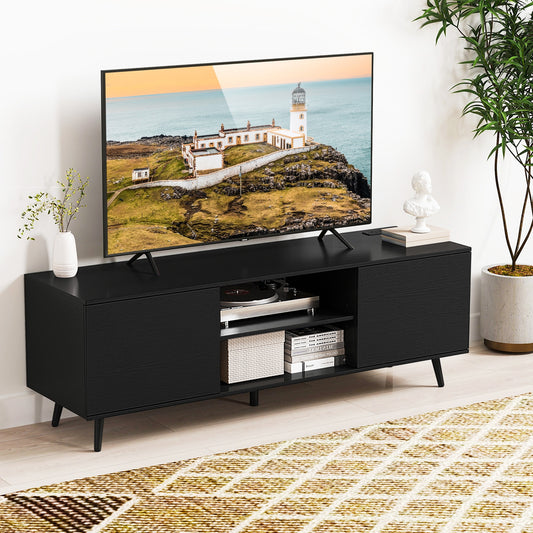 TV Stand with Power Outlets and Adjustable Shelf for 60 Inch TVs, Black Entertainment Centers & TV Stands Black at Gallery Canada