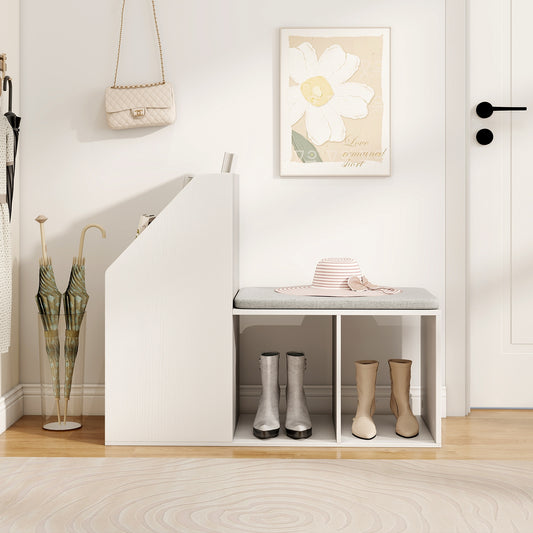 Shoe Storage Bench with Removable Seat Cushion and 6 Storage Compartments, White Shoe Racks & Storage Benches White at Gallery Canada