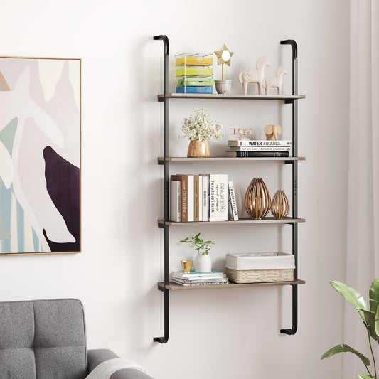 4-Tier Industrial Pipe Shelving, Metal Frame, Oak