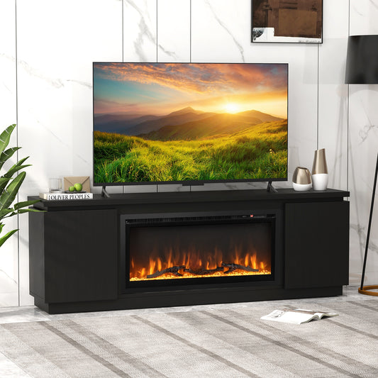 Fireplace TV Stand, 80 Inch, 3 Adjustable Shelves, Black Entertainment Centers & TV Stands Black at Gallery Canada