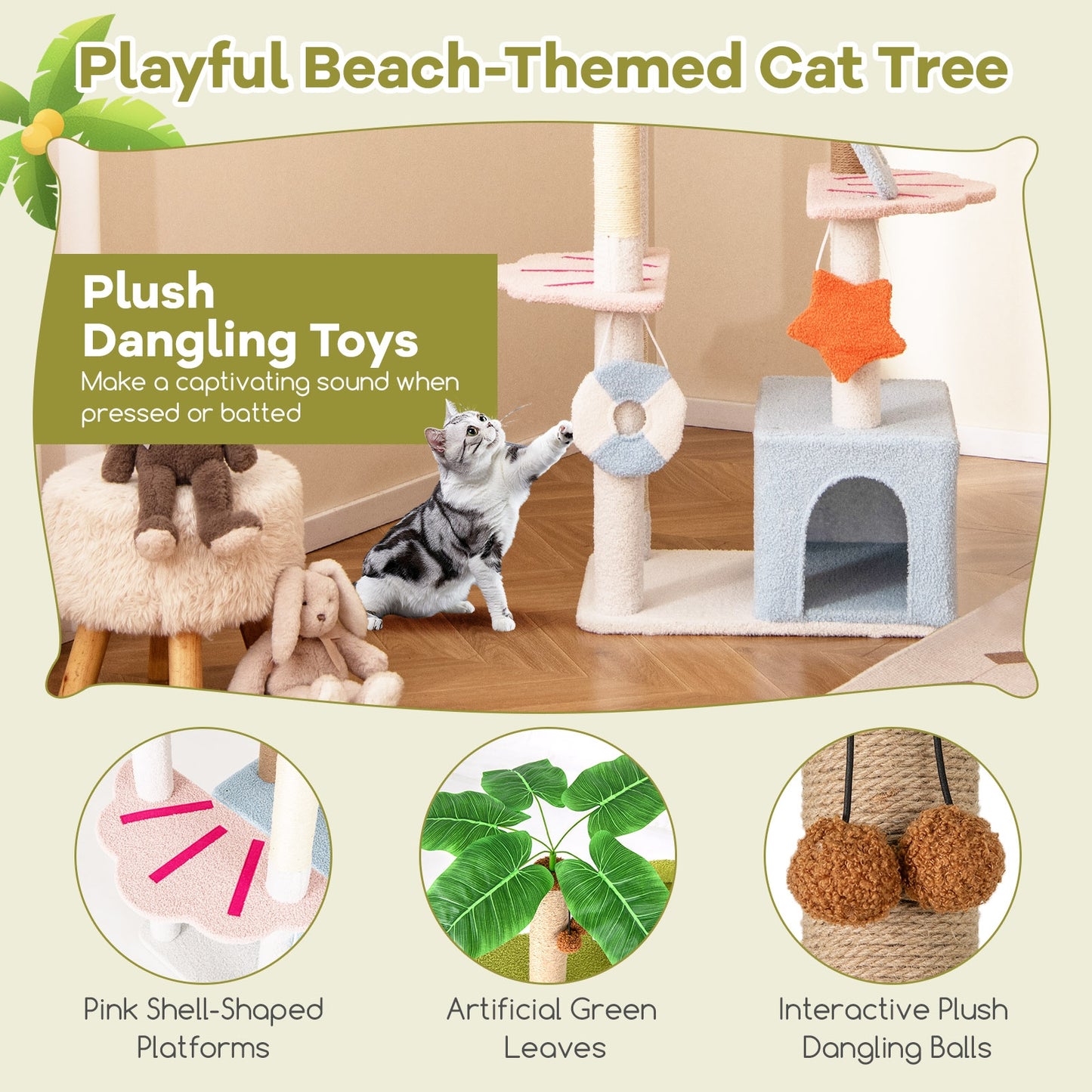 71 Inch Cat Tree, Multi-Level Beach-Themed Kitten Tower, Multicolor Cat Trees Condos & Scratchers at Gallery Canada