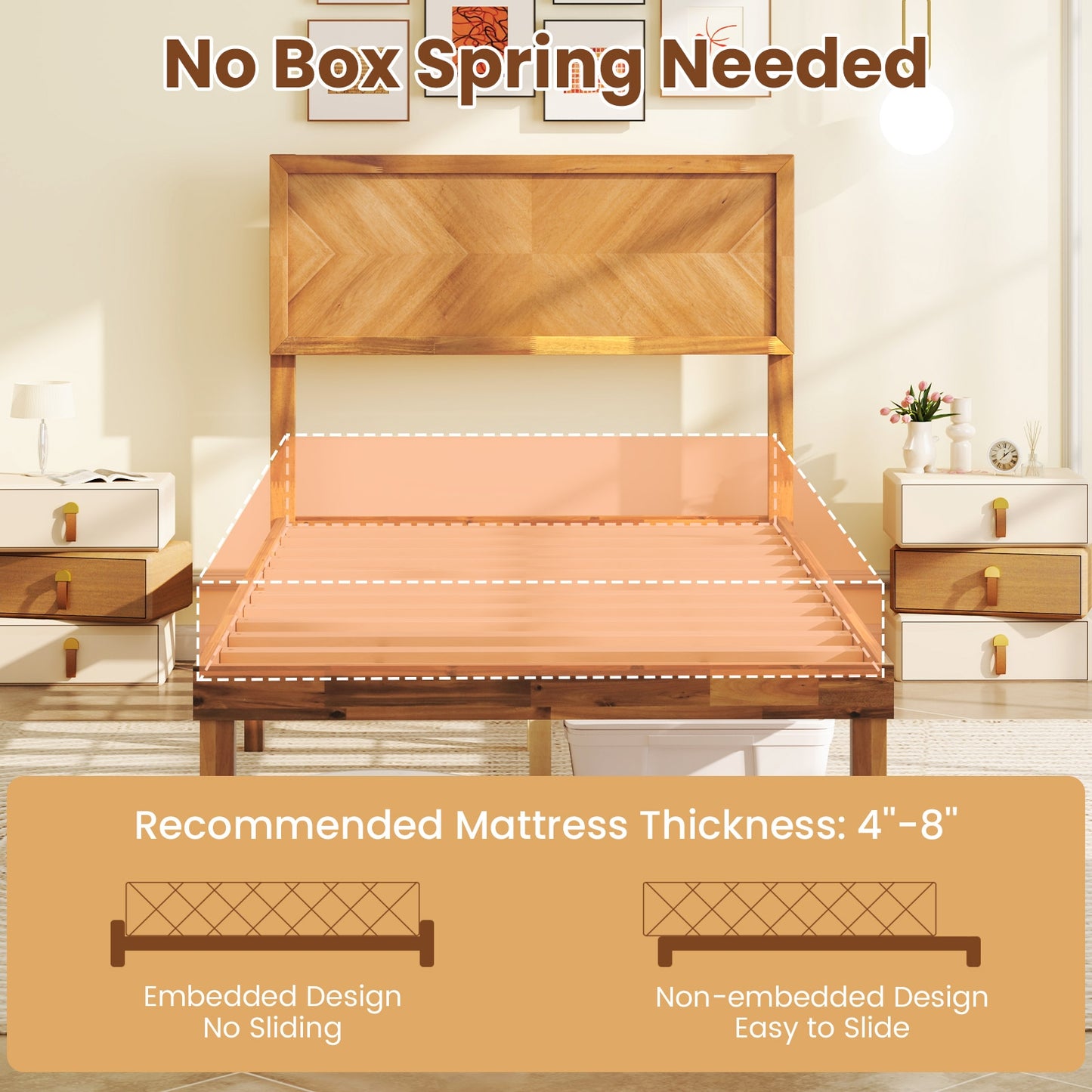 Twin Size Bed Frame With Headboard And Storage, Natural Simple Bed Frame at Gallery Canada