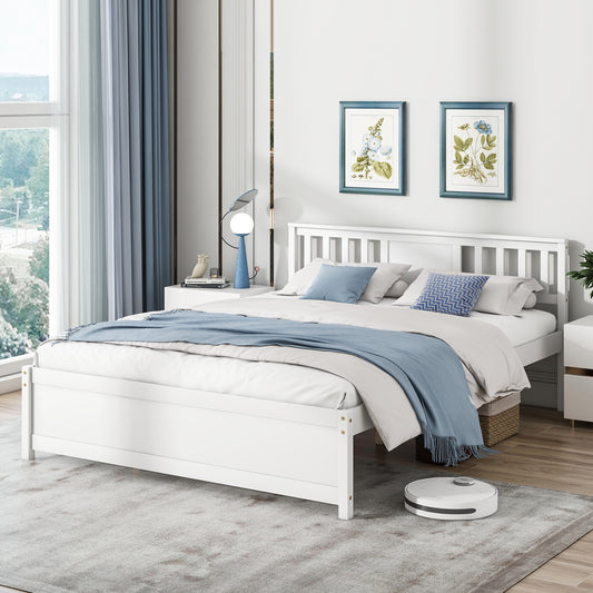 Wooden Platform Bed With Headboard, Wood Slat Support, Queen Size, White Simple Bed Frame White at Gallery Canada