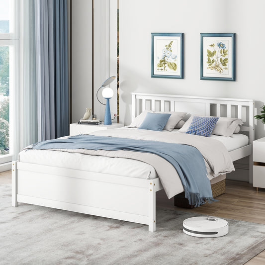 Wooden Platform Bed With Headboard, Full Size, White Simple Bed Frame White at Gallery Canada