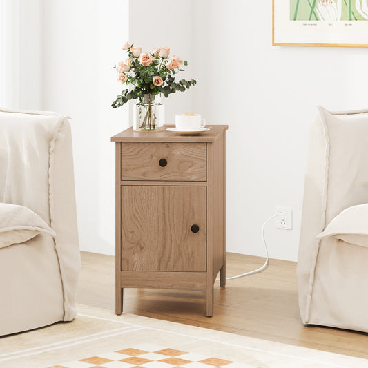 Flip Top End Table With Charging Station, USB Ports, Drawer, Natural Nightstands Natural at Gallery Canada