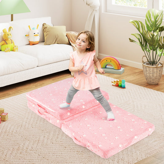 Foldable Kids Floor Mattress, Washable Flannel Cover, Pink Mattresses Pink at Gallery Canada