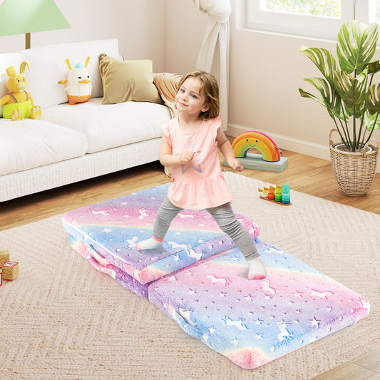 Foldable Floor Mattress, Kids, Washable Flannel Cover, Multicolor