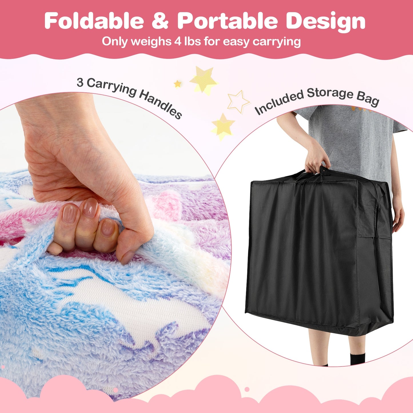 Matelas de sol pliable, Enfants, Housse en flanelle lavable, Multicolore