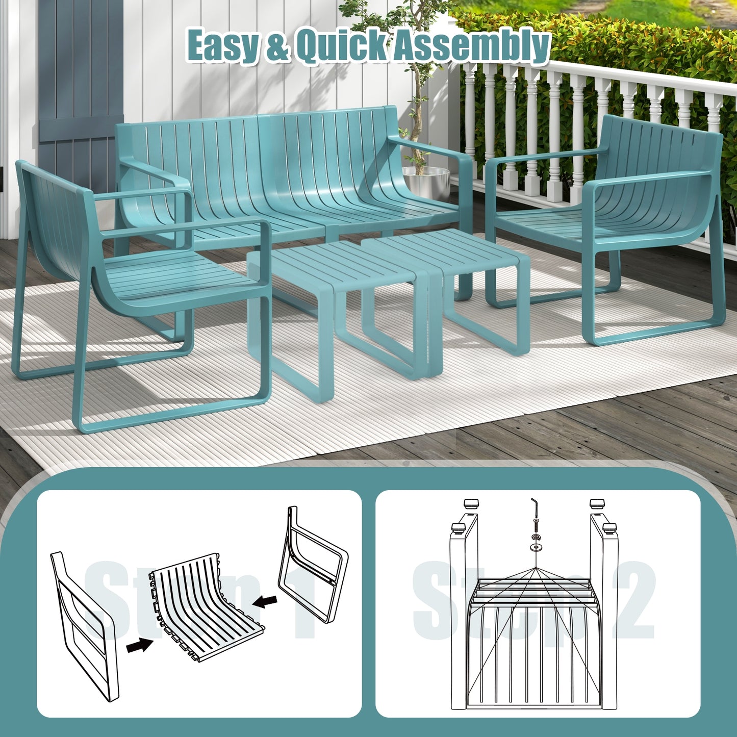 Patio Chairs Set Of 2, Curved Backrests And Seats, Blue Patio Dining Chairs at Gallery Canada