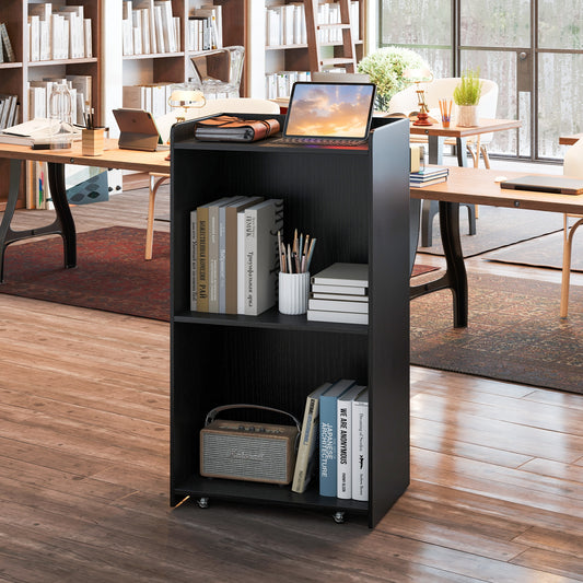 Rolling Podium Stand with 2 Shelves and Lockable Wheels, Black Cabinets & Chests Black at Gallery Canada
