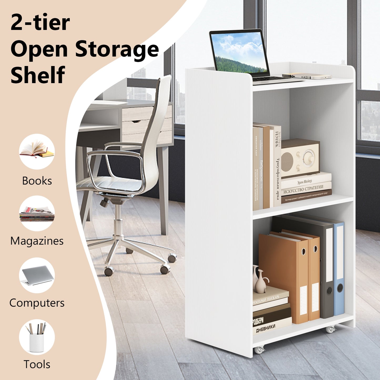 Rolling Podium Stand, 2 Shelves, Lockable Wheels, White Cabinets & Chests at Gallery Canada