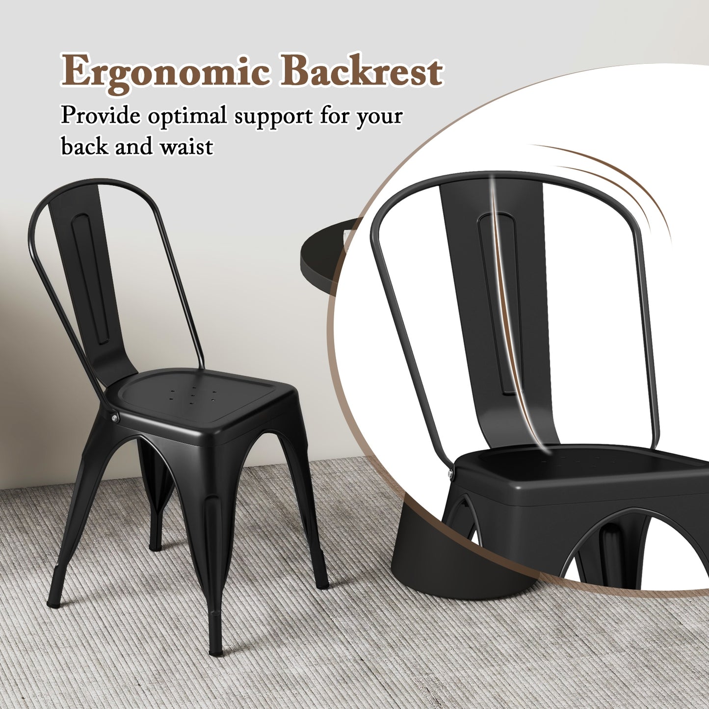 Metal Dining Chairs, Set of 4, Removable Backrest, Black Dining Chairs at Gallery Canada
