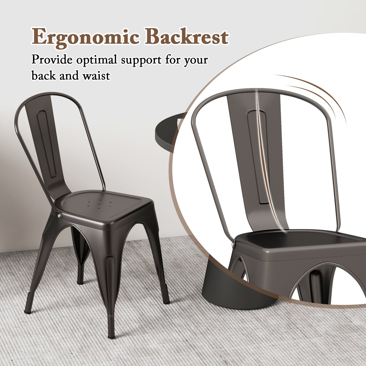 Metal Dining Chairs Set of 4, Removable Backrest, Gun Dining Chairs at Gallery Canada