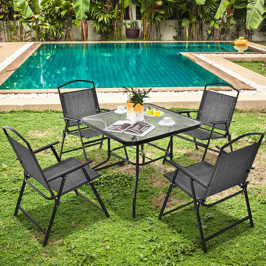 Patio Folding Chairs Set of 4 with Cozy Seat Fabric and Heavy-Duty Metal Frame, Gray Patio Dining Chairs Gray at Gallery Canada