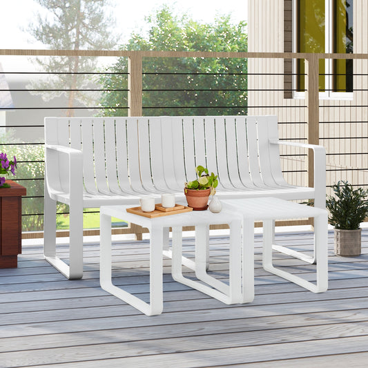 Weather-resistant Plastic 2-Person Bench with Curved Backrest, White Outdoor Benches White at Gallery Canada