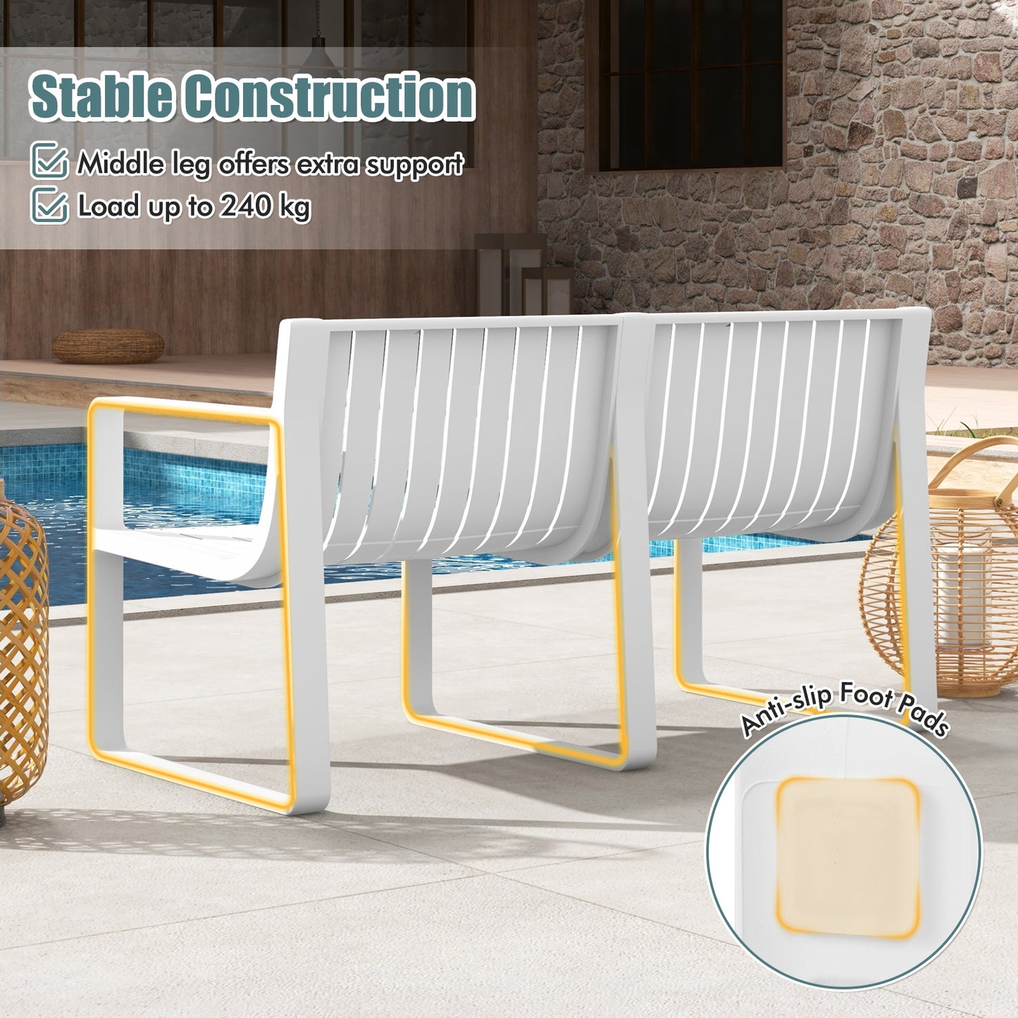 Weather-Resistant Plastic Bench, 2-Person, White Outdoor Benches at Gallery Canada