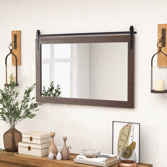 Rectangle Barn Door Wall Mirror, Solid Wood Frame, Walnut