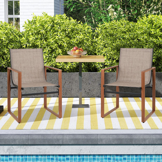 Outdoor Dining Chairs, Breathable Seat Backrest, Set of 2, Brown Patio Dining Chairs Brown at Gallery Canada