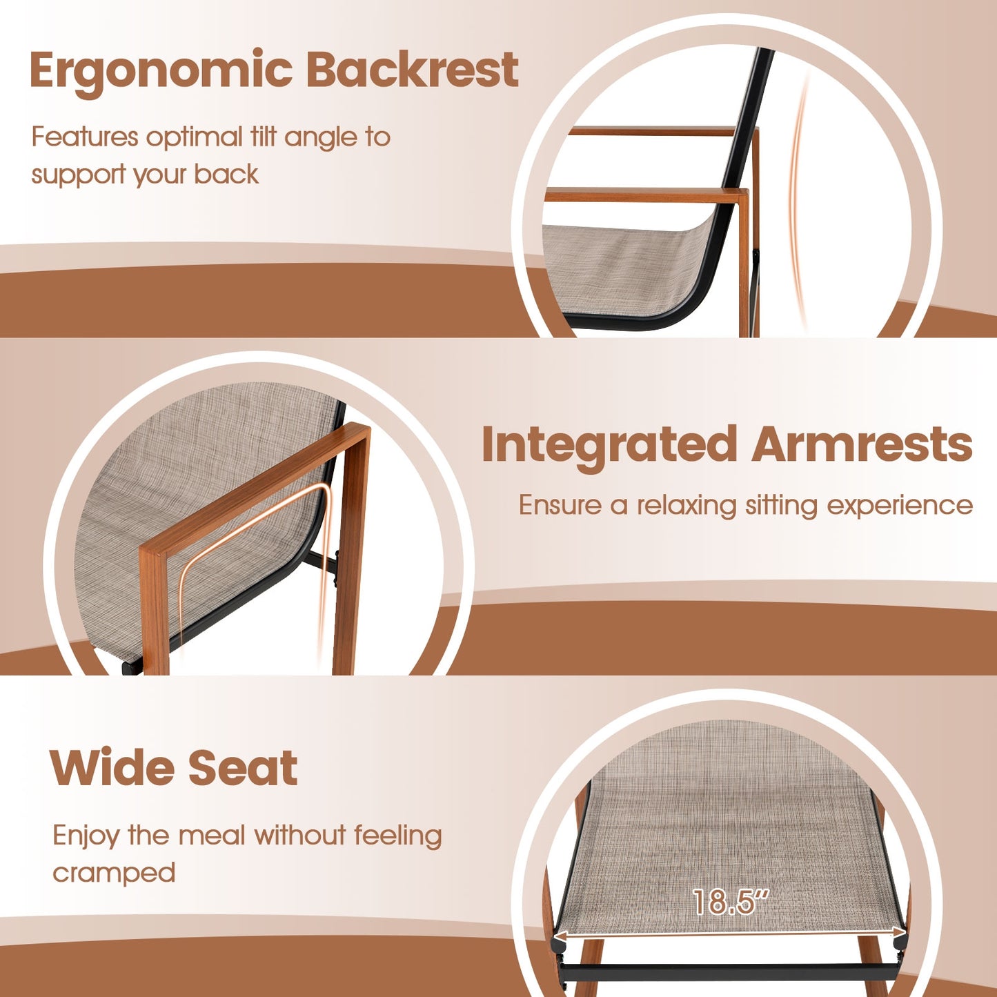 Outdoor Dining Chairs, Breathable Seat Backrest, Set of 2, Brown Patio Dining Chairs at Gallery Canada