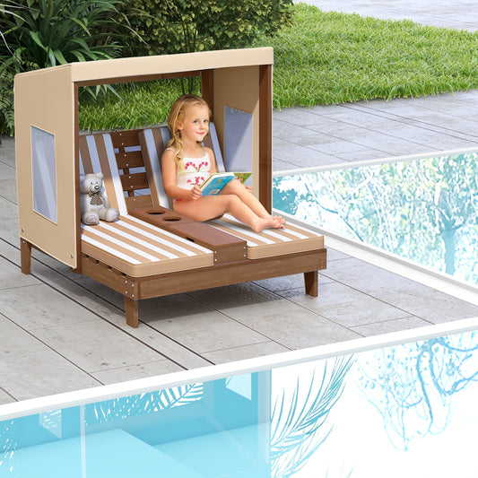 Kids Patio Lounge Chair, With Cup Holders And Awning, Brown Kids Chairs & Seating Brown at Gallery Canada