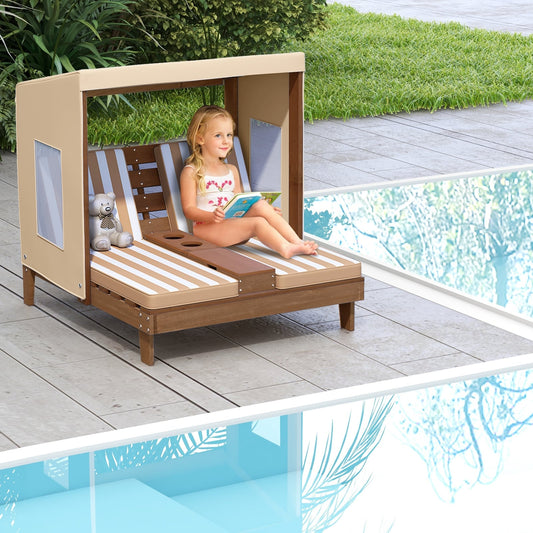 Kids Patio Lounge Chair, With Cup Holders And Awning, Brown Kids Chairs & Seating Brown at Gallery Canada